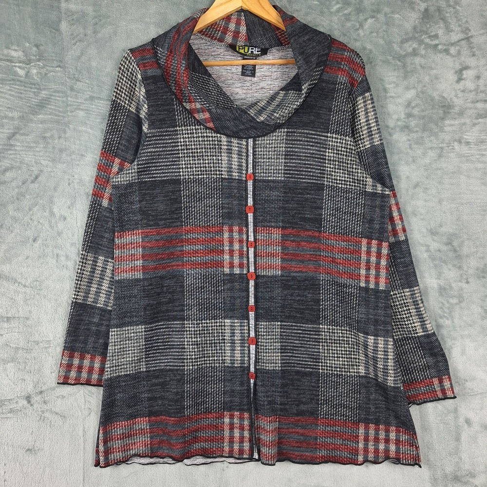 Women Top Large Lagenlook Plaid Cowl Neck Patchwork Artsy Art To Wear Boho Tunic